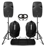 12" Bluetooth MP3 USB Active Powered Speakers with Stands + Bags DJ Disco 1200W