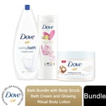 Dove Bath Bundle with Body Scrub, Bath Cream and Glowing Ritual Body Lotion