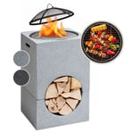 Braséro Blumfeldt Monolith avec grill MGO & bac en acier et pare-étincelles - Gris clair