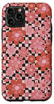 Coque pour iPhone 11 Pro Rétro Groovy Motif damier Fleurs Rouge Rose