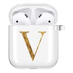 Initial Name silicone Soft TPU Earphone Protect Cover Protective Case Cover for Apple AirPods 1/2 Gen, Charger box Case Skin (letter V)