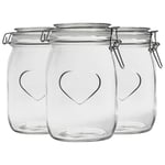 Heart Glass Storage Jars 1 Litre Clear Seal Pack of 3