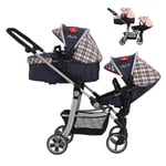 Play Like Mum Daisy Chain Pinnacle Double Dolls Pram – Adjustable handle up to 95cm. For 7,8,9,10,11,12,13 years+. In Classic Check Fabric.
