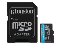 Kingston Canvas Go! Plus - Carte mémoire flash (adaptateur microSDXC vers SD inclus(e)) - 64 Go - A2 / Video Class V30 / UHS-I U3 / Class10 - microSDXC UHS-I