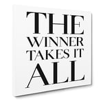 Winner Takes it All Modern Typography Quote Canvas Wall Art Print Ready to Hang, Framed Picture for Living Room Bedroom Home Office Décor, 14x14 Inch (35x35 cm)