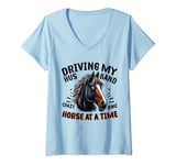 Womens Driving My Husband Crazy One Horse At A Time Funny Horse V-Neck T-Shirt