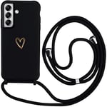 Coque avec Cordon pour Samsung Galaxy A25 5G, MoEvn Coque de Cellulaire Corde Liquide Silicone Étui en Motif Coeur d'amour avec Réglable Collier Téléphone Lanyard Case Housse pour Samsung A25 5G, Noir