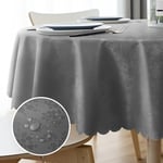 WELTRXE Round PU Tablecloth Wipe Clean Waterproof Oil-proof Dining Table Cloth Heavy Duty Durable Vinyl Table Cover for Home Hotel Party Cafe Outdoor Use, Diameter 150cm, Grey Rose