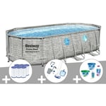 Kit piscine tubulaire ovale Bestway Power Steel SwimVista avec hublots 5,49 x 2,74 x 1,22 m + 6 cartouches de filtration + Kit de traitement au