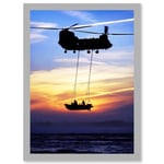 Military UK British Chinook Helicopter Royal Marines Artwork Framed Wall Art Print A4