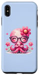 iPhone XS Max Blue Background, Cute Blue Octopus Daisy Flower Sunglasses Case