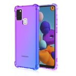 FANFO® Case for Samsung Galaxy A21S, Gradient Color Ultra Slim Anti Smudge Silicone Soft Shockproof TPU Reinforced Corners Protection Phone Cover,Purple/Blue