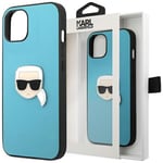 Karl Lagerfeld KLHCP13SPKMB iPhone 13 mini 5.4 blå/blå hardt etui Lær Ikonik Karl`s Head Metal