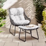 Tahiti Large Outdoor PE Rattan Chair & Footstool Set with Light Grey Cushions For The Boho Garden Or Patio Space