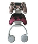 Controller and Headphone Holder for Xbox One and PS4 - Wall Mount Stand (White)