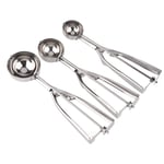 DXIA Cookie Scoop Set, 3 Pcs Stainless Steel Cookie Scoops with Trigger Release, Include Large-Medium-Small Size, Melon Scoop, for Fruit, Ice Cream, Mashed Food, Baking Spoon Scoopers