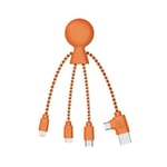 Xoopar - Câble Multi USB 4 en 1 en Forme de Pieuvre - Chargeur Universel en Plastique Recyclé - Prise USB, USB-C, Lightning, Micro USB - Compatible avec tous les Smartphone - Mr Bio Orange