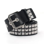 GAOKE Pyramid Nit Midja Herr & Dam dubbade Läderbälte Punk Rock hårdvara med nål Spänne Midja svart jean 02Black 110cm