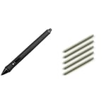 Wacom Stylet Grip Pen pour Intuos Pro, Intuos 4/5, Cintiq et Cintiq Companion 1/2 & Pack de 5 Mines de Rechange Feutre pour Stylet Intuos Pro, Intuos 4/5, Cintiq, Cintiq Companion 1/2 - Blanc