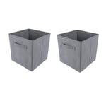2 PCS Folding Storage Boxes with Handle, Foldable Canvas Organiser Cube Basket Bin Storage Unit for Nursery Wardrobe Kids Room, Grey