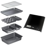 MasterClass Smart Space Stacking Non-Stick Bakeware Set, 7 Piece Baking Trays, Gift Boxed & Salter 1066 BKDR15 Arc Kitchen Scale – Digital Food Weighing Scales for Precise Cooking/Baking