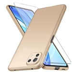 YIIWAY Compatible with Xiaomi Mi 11 Lite 4G / 5G Case + Tempered Glass Screen Protector, Gold Ultra Slim Case Hard Cover Shell Compatible with Xiaomi 11 Lite 5G NE YW42285