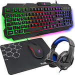 THE G-LAB Combo Argon E/DE 4 in 1 Gaming Package Illuminated QWERTZ Gaming Keyboard 3200 DPI Gaming Headset Non-Slip Mouse Pad for PC PS4 Xbox One Black