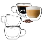 BOQO Glass Coffee Cups,Double Walled Espresso Coffee Glass Mugs with Handle,Perfect for Expresso,Tea,Beverage,Set of 4(120ml/4oz)