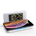 Pointuch Digital Alarm Clock with Wireless Charger, White Bedside Night Light, Dimming LED Display Clock, USB Port Charging Port for iPhone Samsung(White)