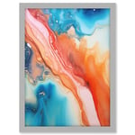 Abstract Blue and Orange Fluid Flow Painting Water Meets Oil Artwork Framed A3 Wall Art Print