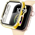 FVKOOG Étui pour Apple Watch 44 mm Série 6/5/4/SE avec Protection d'écran en Verre trempé, Cristal Diamant Strass, Pare-Chocs, Combinaison Rigide PC pour iWatch 44 mm, Or