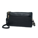 Ny liten crossbody-väska för damer, liten fyrkantig väska med dubbla dragkedjor och flera fack Black
