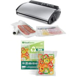 FoodSaver Machine Sous Vide, avec compartiment de rangement pour rouleau et cutter et 3 vitesses d'aspiration, inclut sacs de mise sous vide assortis+d’Emballage sous Vide, Sacs recyclables