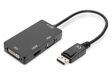 DisplayPort converter cable, DP - HDMI+DVI+VGA M-F/F/F, 0.2m, 3in1 Multi-Media cable, gold,bl