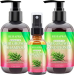 Hair Growth Shampoo and Conditioner Sets W/Heat Protectant Spray,Rosemary Oil Bi