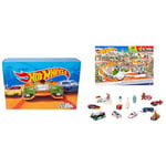 Hot Wheels Set of 20 Toy Cars, Assorted Styles, Toy Trucks and Cars in 1:64 Scale with Realistic Details and Decos & Advent Calendar 2023, 8 Hot Wheels Cars and 16 Winter-Themed Accessories