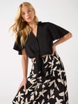 Ro&Zo Flutter Sleeve Tie Detail Cropped Shirt, Black