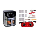 Kenmore Air Fryer 7.8l Digital Touch Screen 12 Cooking Modes Programmable Timer Stainless Steel + Total Chef Dual Chocolate Fondue Set Chocolatier Electric Melting Pot for Candy Maker 500g Red