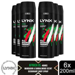Lynx XL Africa Body Spray 48H Fresh Mandarin & Sandalwood Scent Deo, 6x200ml