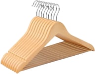 HID Interior Wooden Suit Hangers, Angled Coat Hangers with Notches and Trouser Bar (Natural Wood, 50)