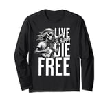 Live Happy Die Free Alien Playing Electric Guitar Cool UFO Long Sleeve T-Shirt