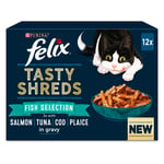Felix Tasty Shreds Fish Selection In Gravy Wet Cat Food Pouches - 12 X 80g