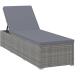 Helloshop26 - Transat chaise longue bain de soleil lit de jardin terrasse meuble d'extérieur avec coussin résine tressée gris