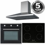 SIA 60cm Black Single Oven, 4 Zone Induction Hob And Stainless Steel Cooker Hood