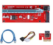 Autre Rouge Adaptateur PCI-E 1X à 16X Riser, prolongateur de carte PCIE PCI Express avec câble USB 3.0 + connecteur d'alimentation SATA Molex 15 broches Nipseyteko