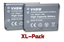 vhbw 2 x Li-Ion Batterie 500mAh (3.6V) pour appareil photo Nikon CoolPix A300, S100, S2500, S2550, S2600, S2800, S3100, S32, S3200, S33 comme EN-EL19.