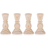 Sziqiqi 4Pcs Unfinished Wood Candlestick Holder for Craft Project, Handmade Natural Wooden Candle Holders for Taper Candle, Ready to Stain, Paint or Oil, 10.6cm