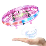 UFO Mini Drone for Kids Hand Control Helicopter, 360° RotatableInduction Levitation Rechargeable Flying Toy with LED Indicator Gifts for Boys Girls Adults Indoor Outdoor Garden Ball Toys (Pink)