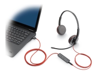 Poly Blackwire 3225 - Blackwire 3200 Series - headset - på örat - kabelansluten - aktiv brusradering - 3,5 mm kontakt, USB-C - svart - Certifierad för Skype for Buisness, Avaya-certifierad, Cisco Jabber-certifierad, UC-certifierad