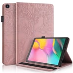 CaseFun Case for Samsung Galaxy Tab A 10.1 2019 T510/T515 Slim PU Leather Tree of Life Flip Wallet Stand Cover Anti Slip with Pencil Holder Card Holder, Rosegold